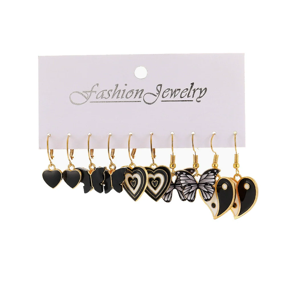 Alloy Geometric Butterfly And Peach Heart Pendant Earrings With Electroplating - Image 5