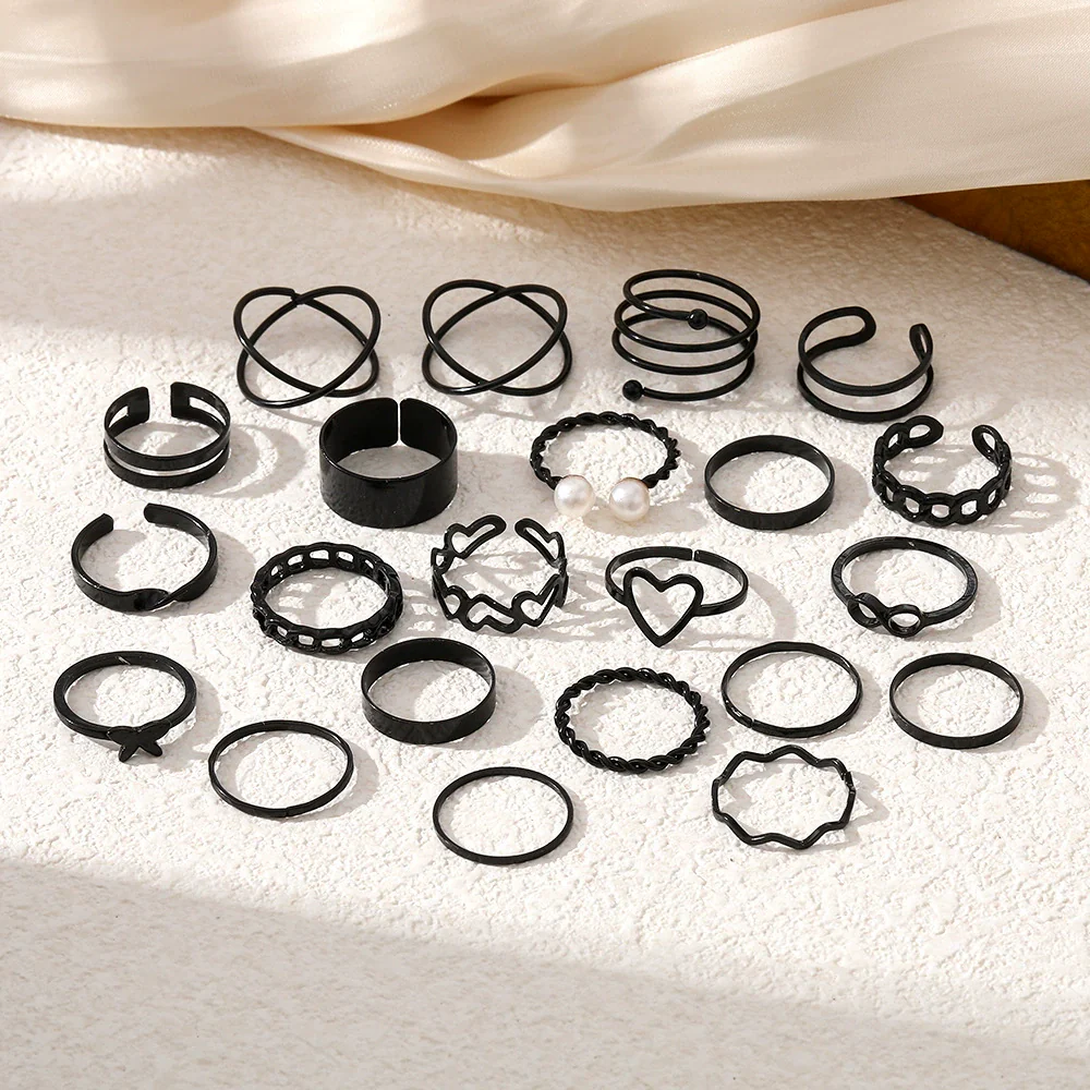 Alloy Geometric Butterfly Opening Multijoint Ring Set With Precious Stones Unisex - Image 3