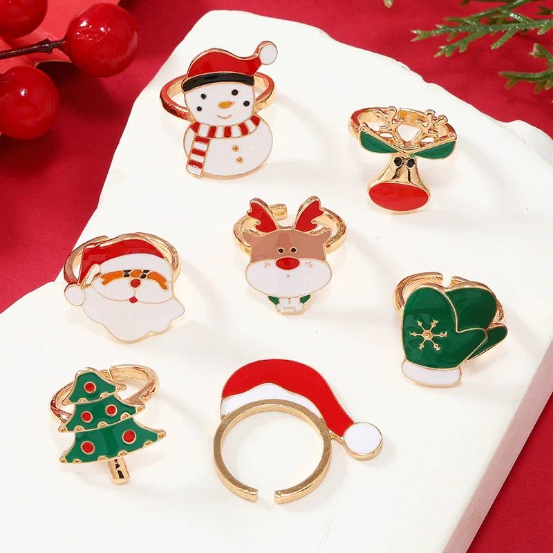 Alloy Geometric Christmas Ring For Women With Dripping Oil Treatment