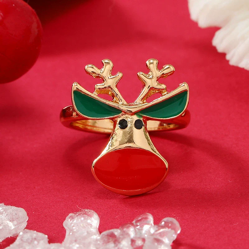 Alloy Geometric Christmas Ring For Women With Dripping Oil Treatment - Image 10