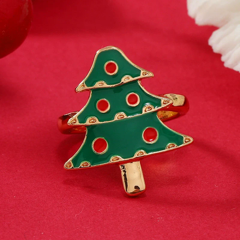 Alloy Geometric Christmas Ring For Women With Dripping Oil Treatment - Image 11