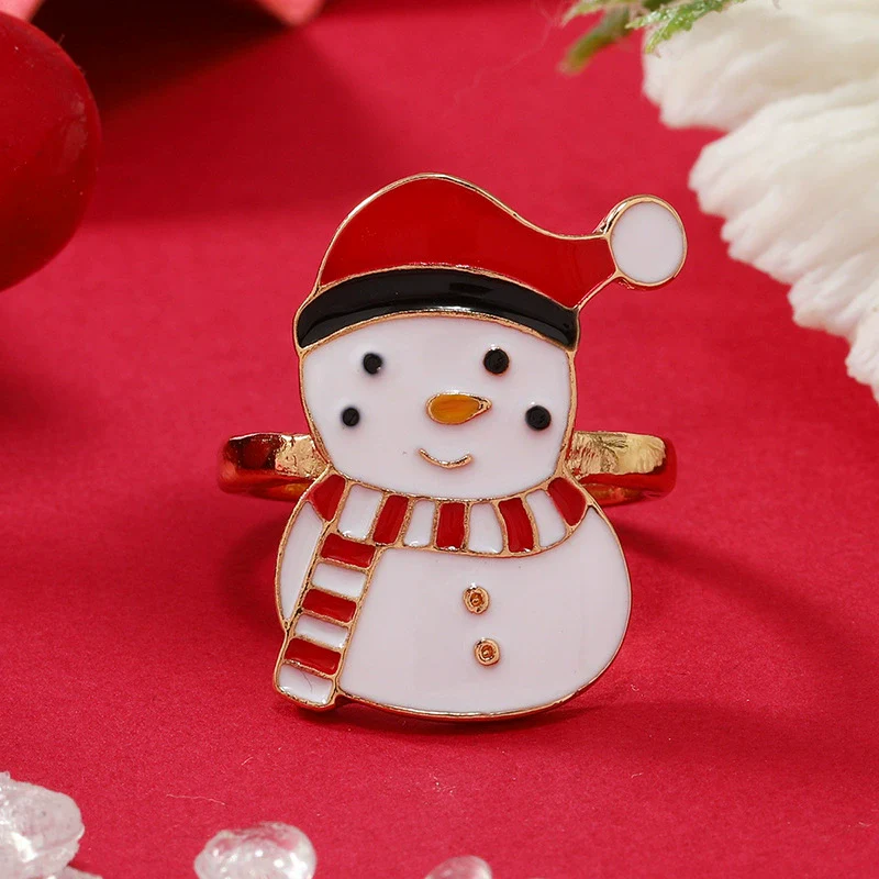 Alloy Geometric Christmas Ring For Women With Dripping Oil Treatment - Image 2
