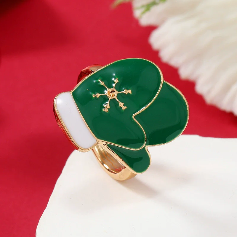 Alloy Geometric Christmas Ring For Women With Dripping Oil Treatment - Image 3