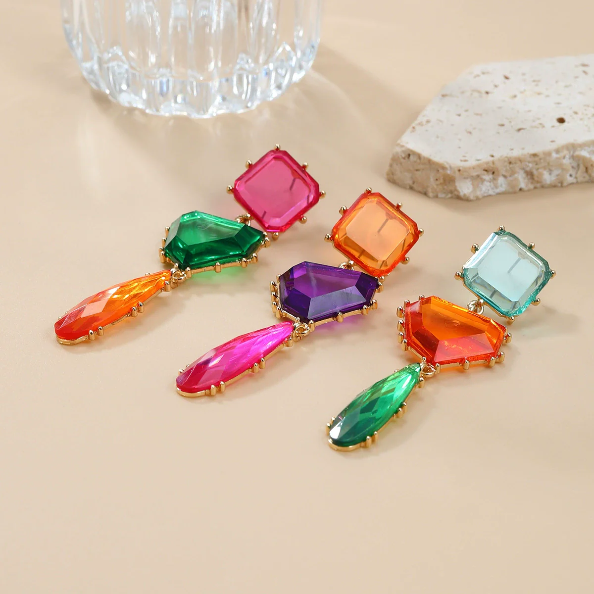 Alloy Geometric Color Matching Electroplated Women's Earrings - Image 2