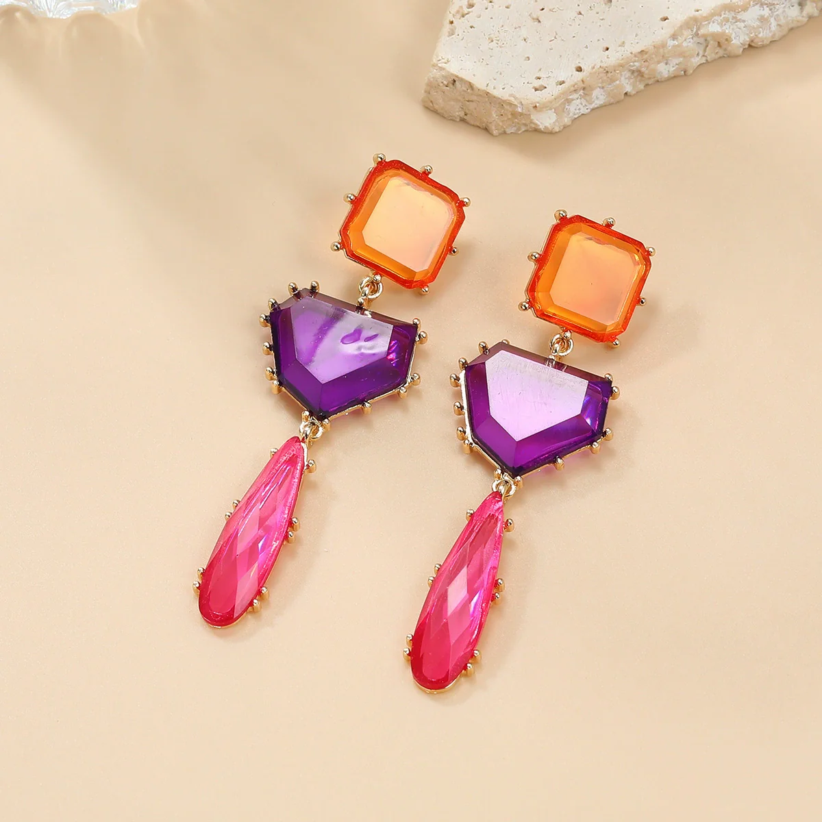 Alloy Geometric Color Matching Electroplated Women's Earrings - Image 3