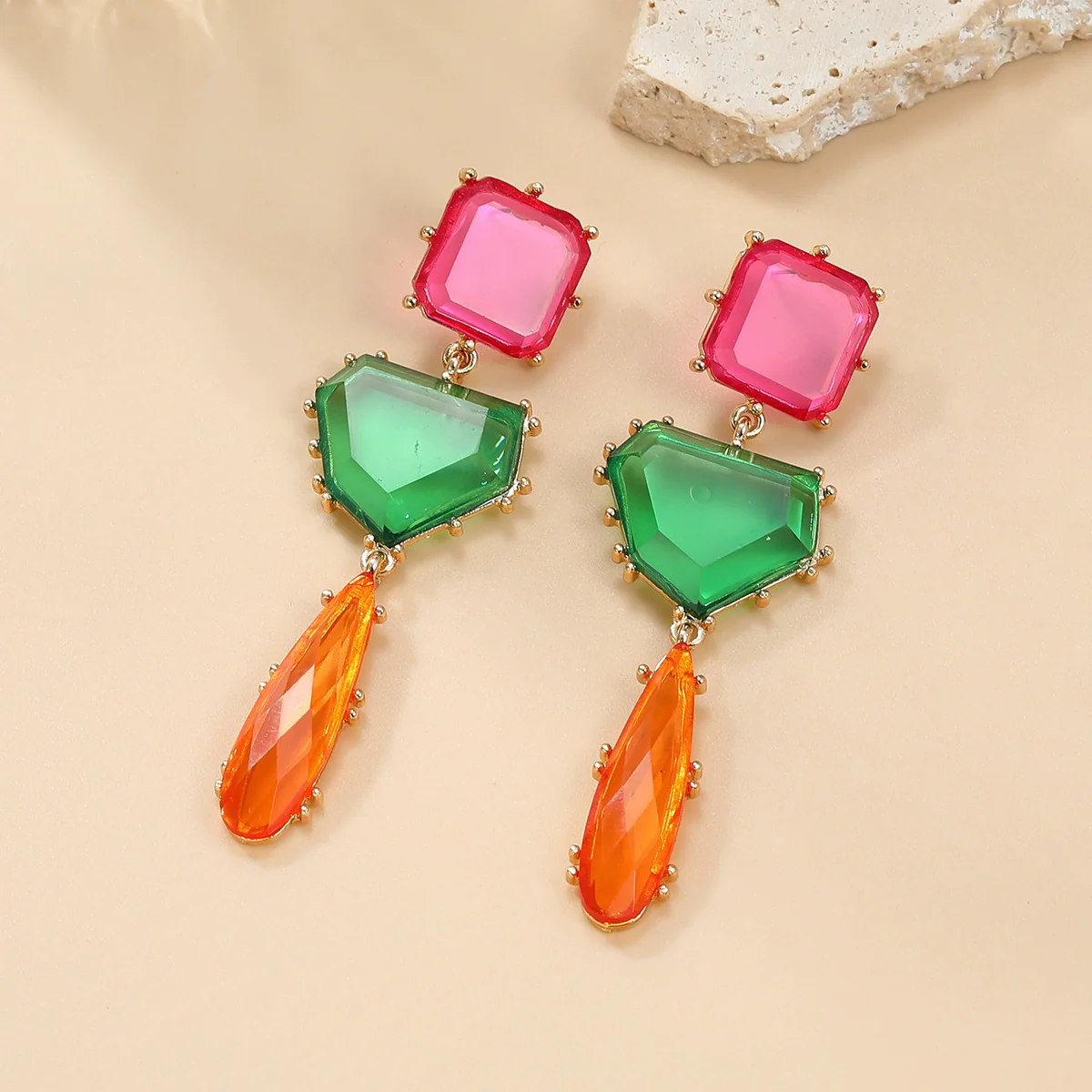 Alloy Geometric Color Matching Electroplated Women's Earrings - Image 4