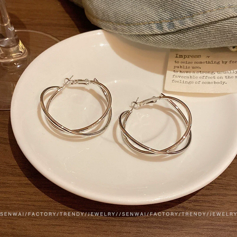 Alloy Geometric Cross Circle Electroplated Women's Earrings - Image 4