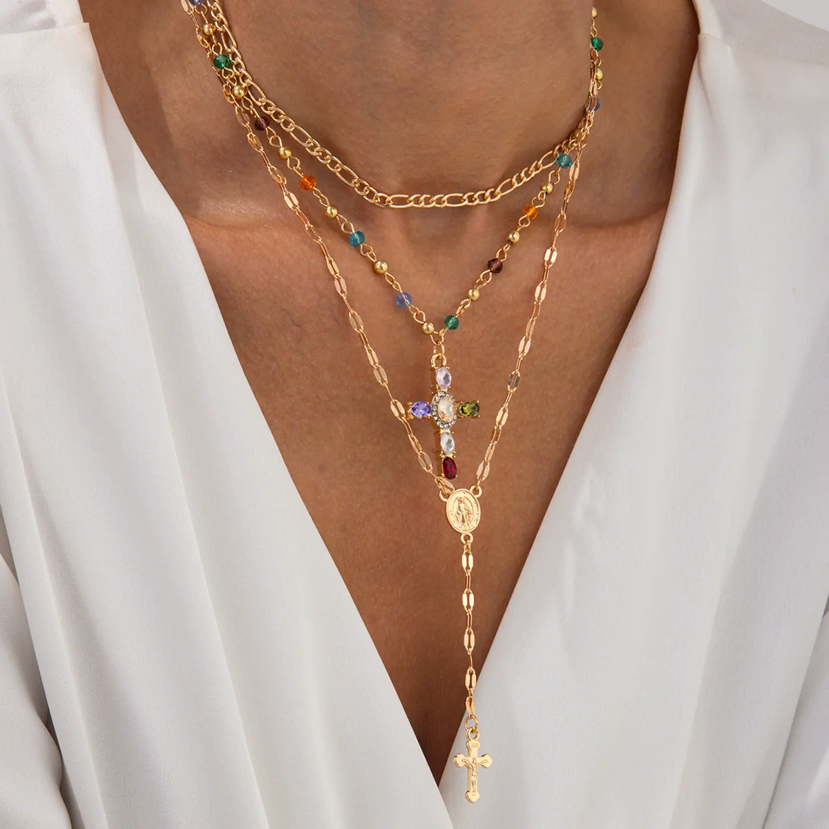 Alloy Geometric Cross Pendant Necklace Electroplating Hiphop Niche Style Women's