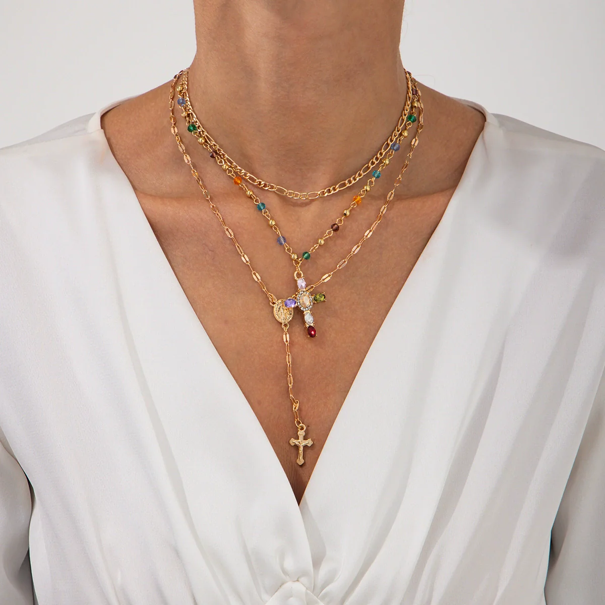 Alloy Geometric Cross Pendant Necklace Electroplating Hiphop Niche Style Women's - Image 6