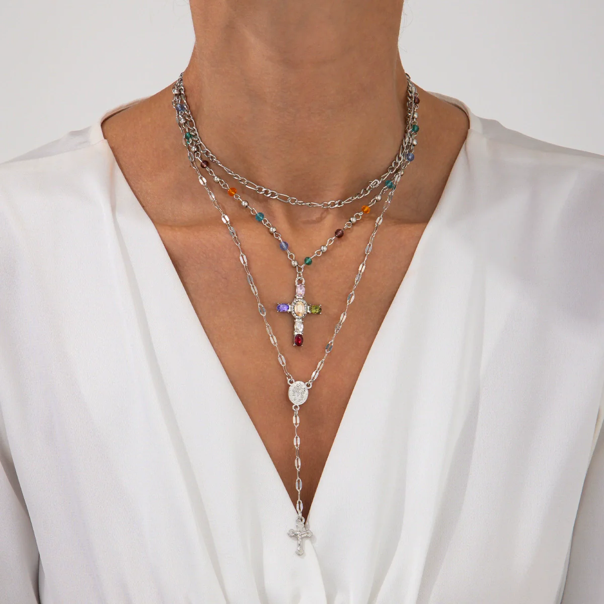 Alloy Geometric Cross Pendant Necklace Electroplating Hiphop Niche Style Women's - Image 7