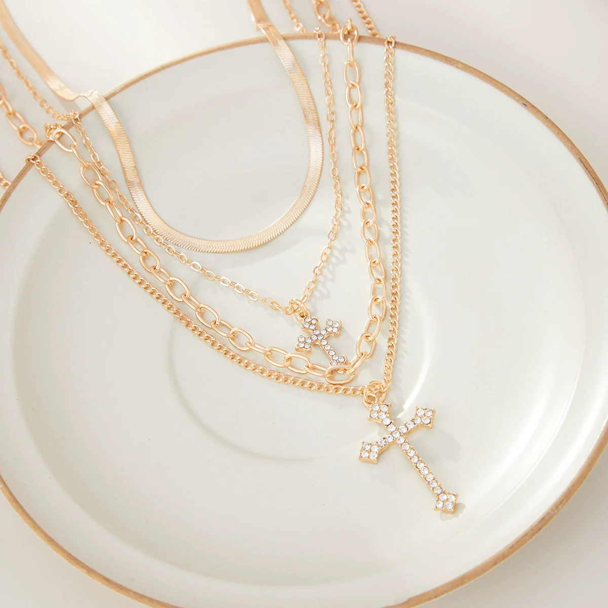 Alloy Geometric Cross Pendant Necklace With Snake Bone Chain Electroplating Hiphop Design For Women - Image 4