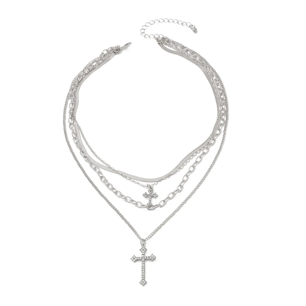 Alloy Geometric Cross Pendant Necklace With Snake Bone Chain Electroplating Hiphop Design For Women - Image 5
