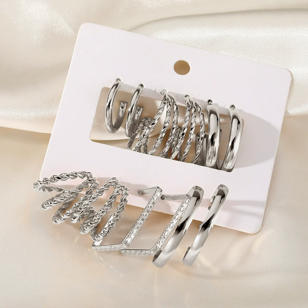 Alloy Geometric Cshaped Square Metal Earrings With Diamond Embedded And Electroplating Treatment For Women - Image 2