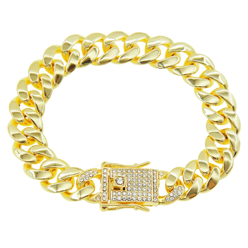 Alloy Geometric Diamond Hiphop Rap Cuban Chain Bracelet For Men