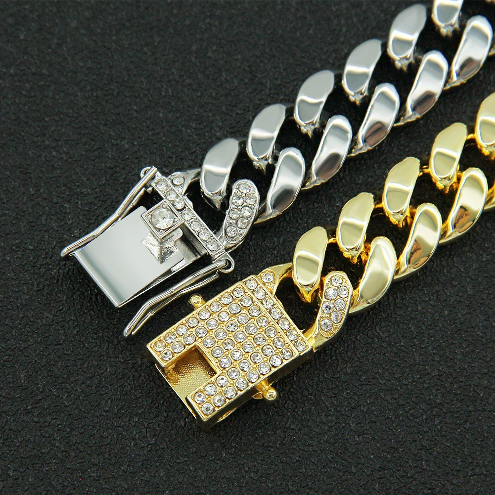 Alloy Geometric Diamond Hiphop Rap Cuban Chain Bracelet For Men - Image 4