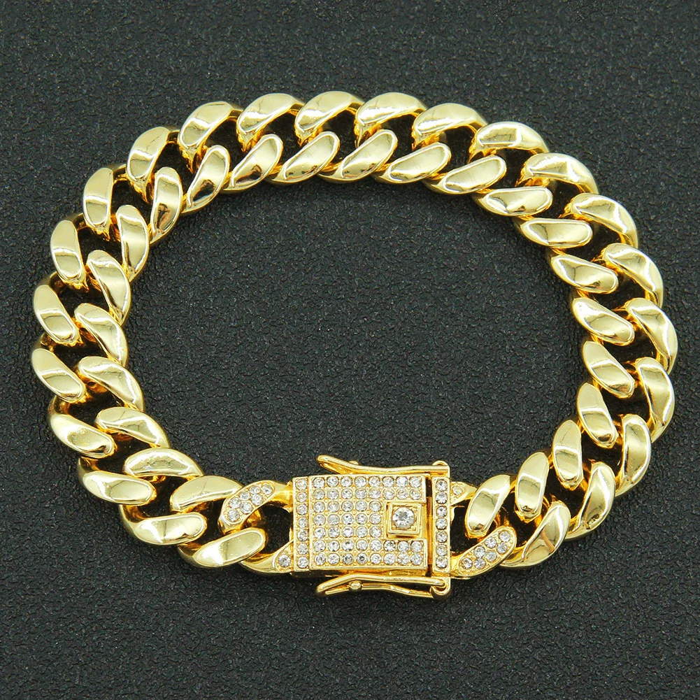Alloy Geometric Diamond Hiphop Rap Cuban Chain Bracelet For Men - Image 6