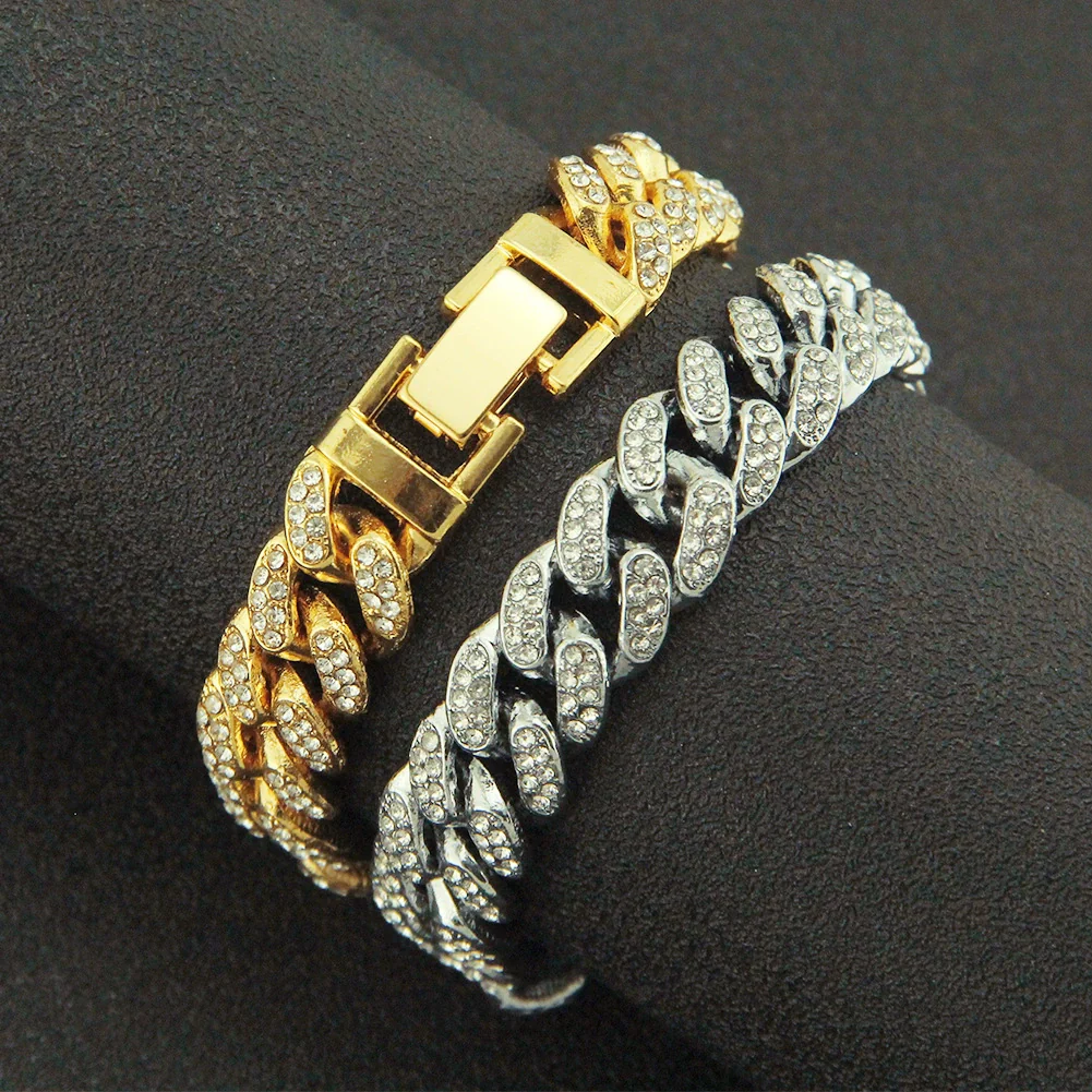 Alloy Geometric Diamond Men's Hipster Punk Fashion Cuban Chain Bracelet - Image 2