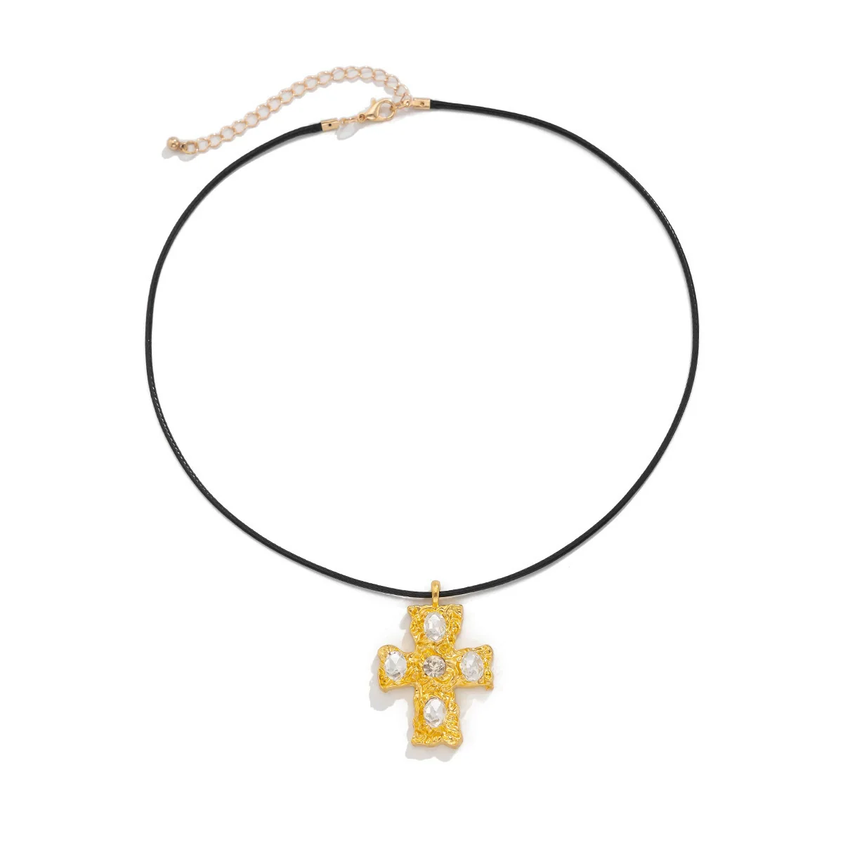 Alloy Geometric Diamond Minimalist Style Leather Wax Thread Pendant Necklace For Women - Image 3