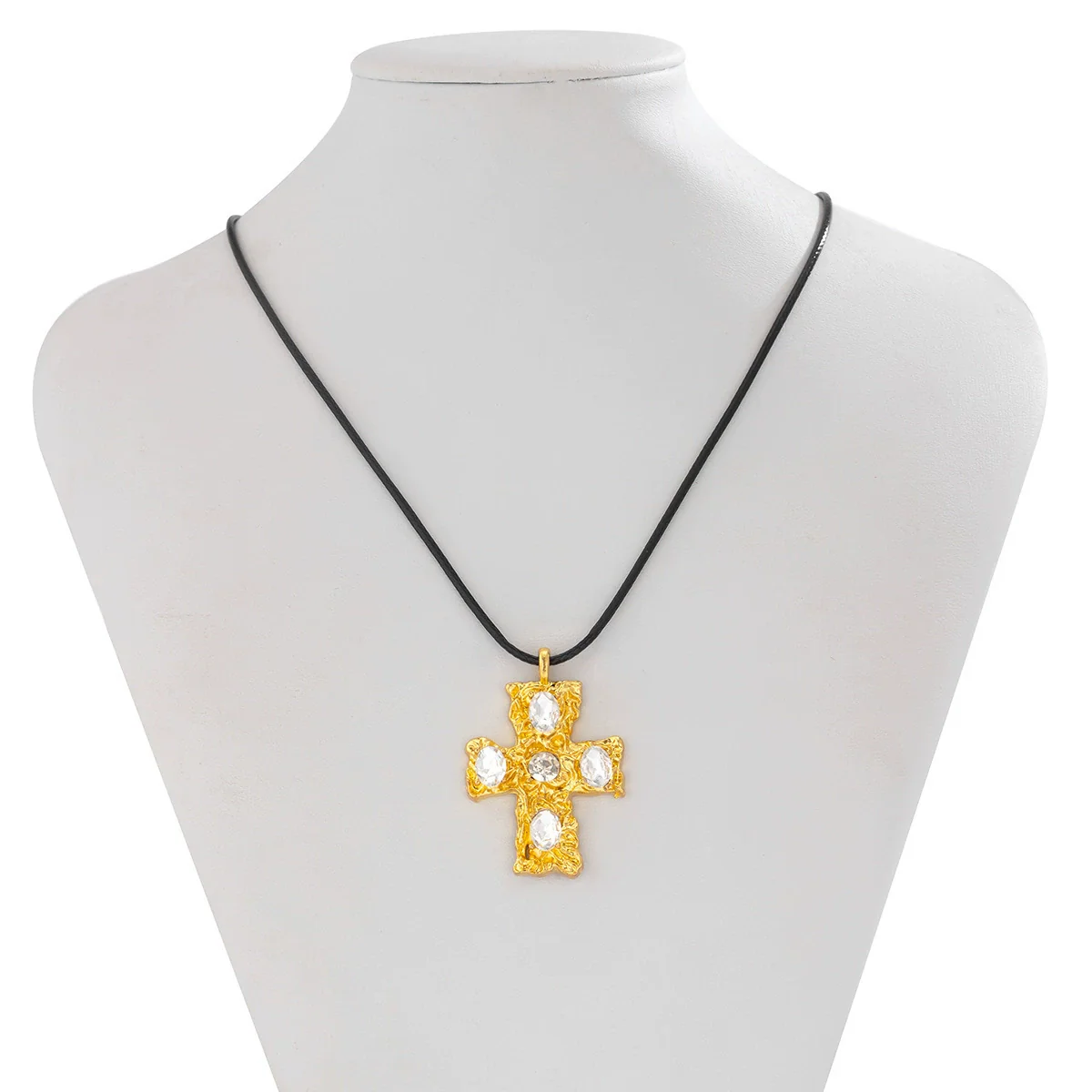 Alloy Geometric Diamond Minimalist Style Leather Wax Thread Pendant Necklace For Women - Image 5