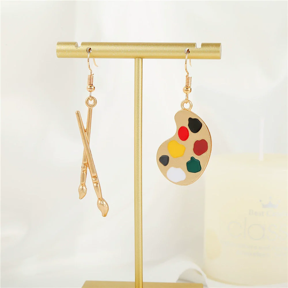 Alloy Geometric Dripping Oil Asymmetric Palette Brush Earrings For Women