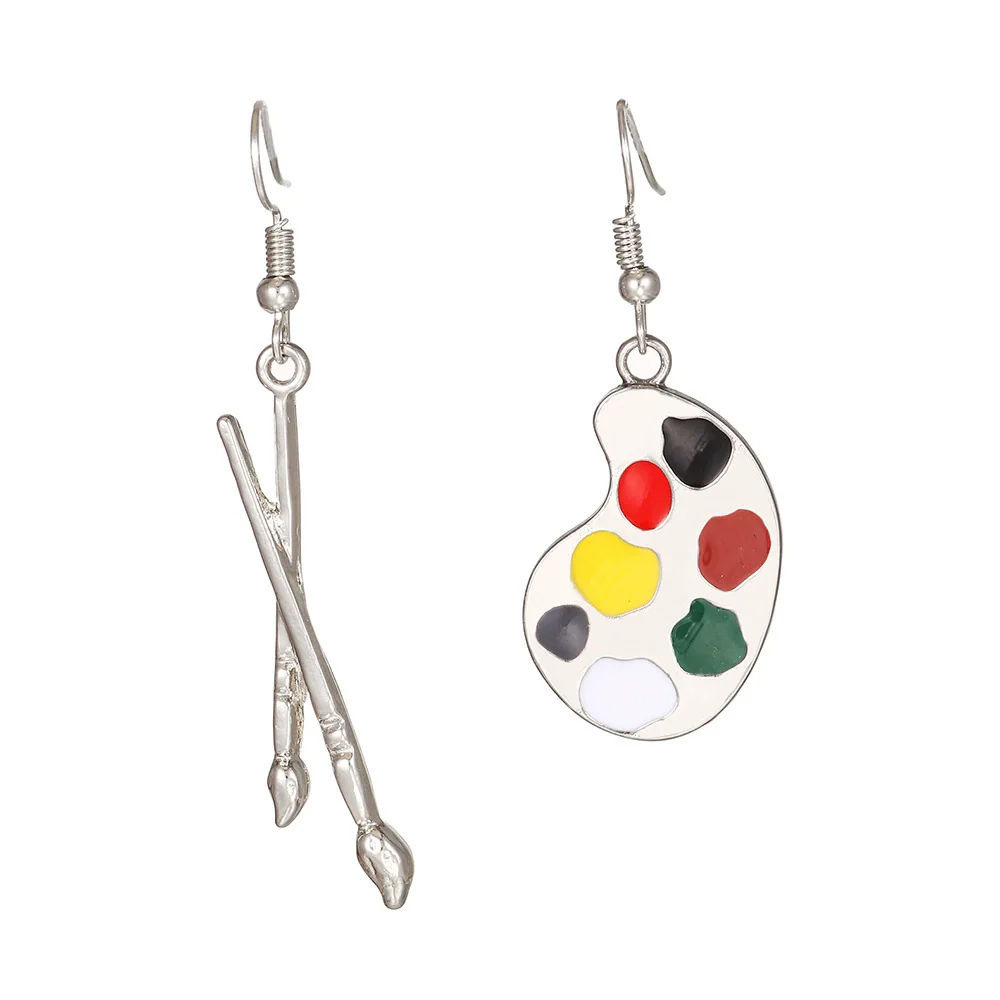 Alloy Geometric Dripping Oil Asymmetric Palette Brush Earrings For Women - Image 3