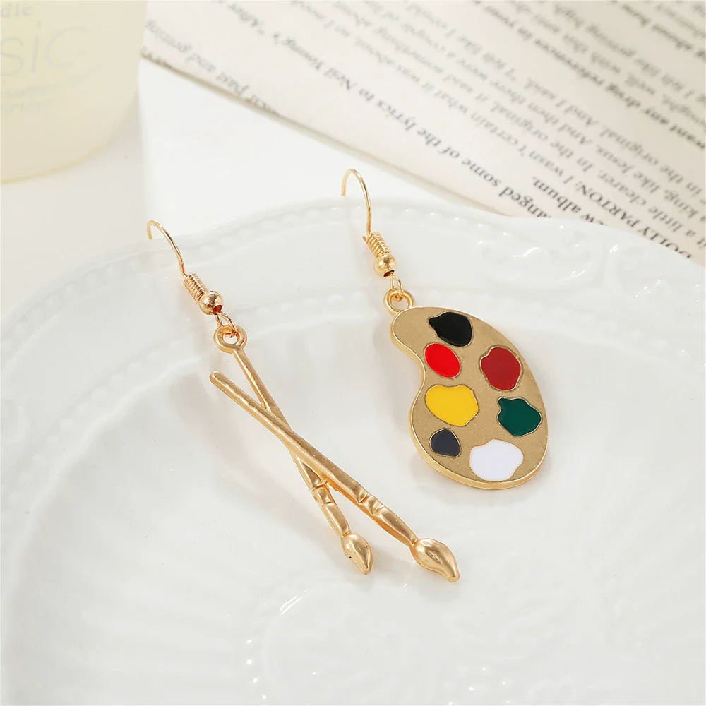 Alloy Geometric Dripping Oil Asymmetric Palette Brush Earrings For Women - Image 4