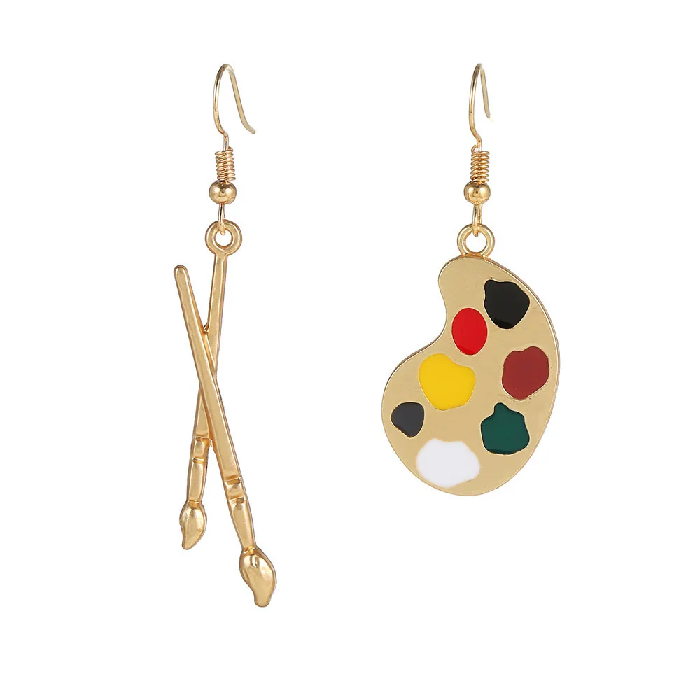 Alloy Geometric Dripping Oil Asymmetric Palette Brush Earrings For Women - Image 5