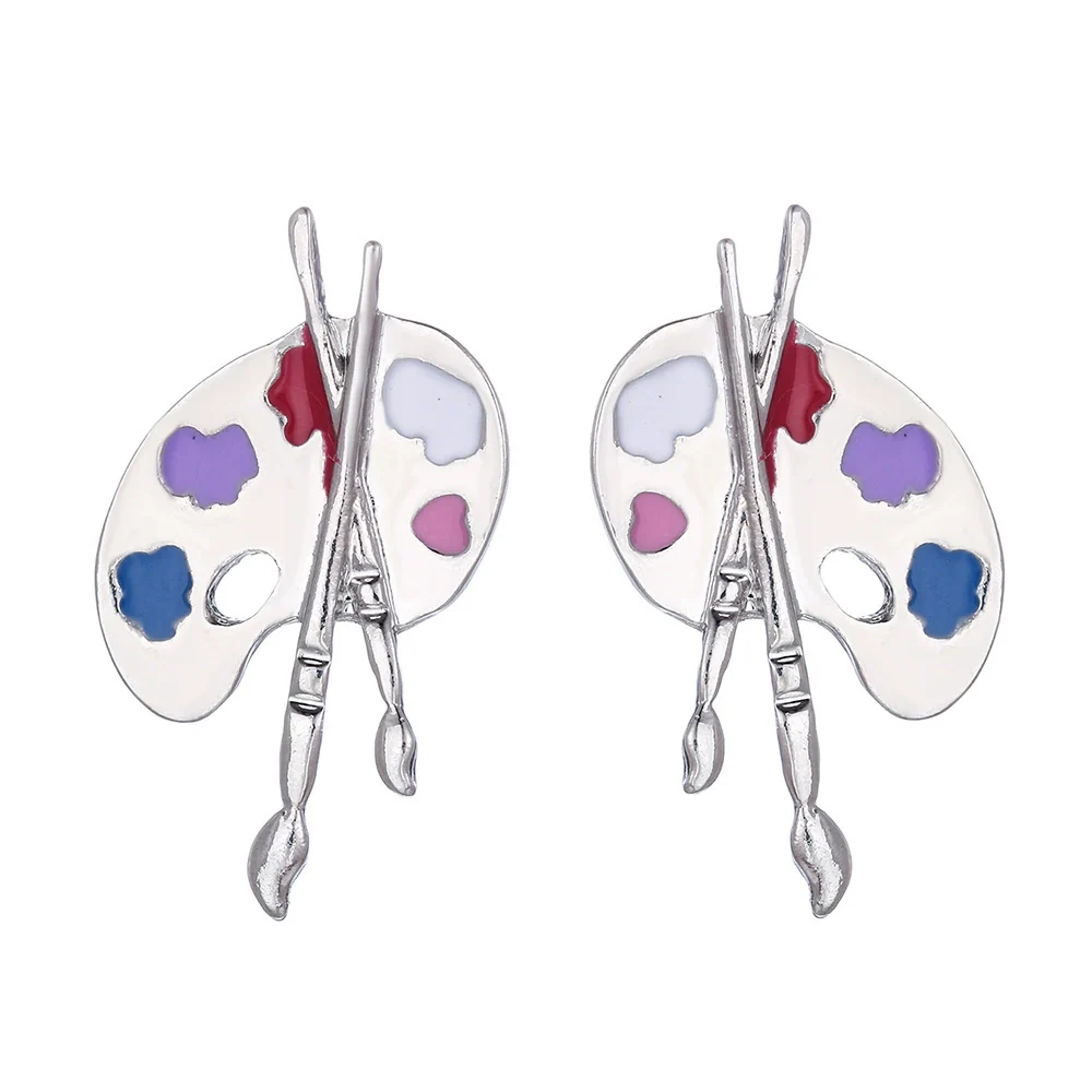 Alloy Geometric Dripping Oil Asymmetric Palette Brush Earrings For Women - Image 7
