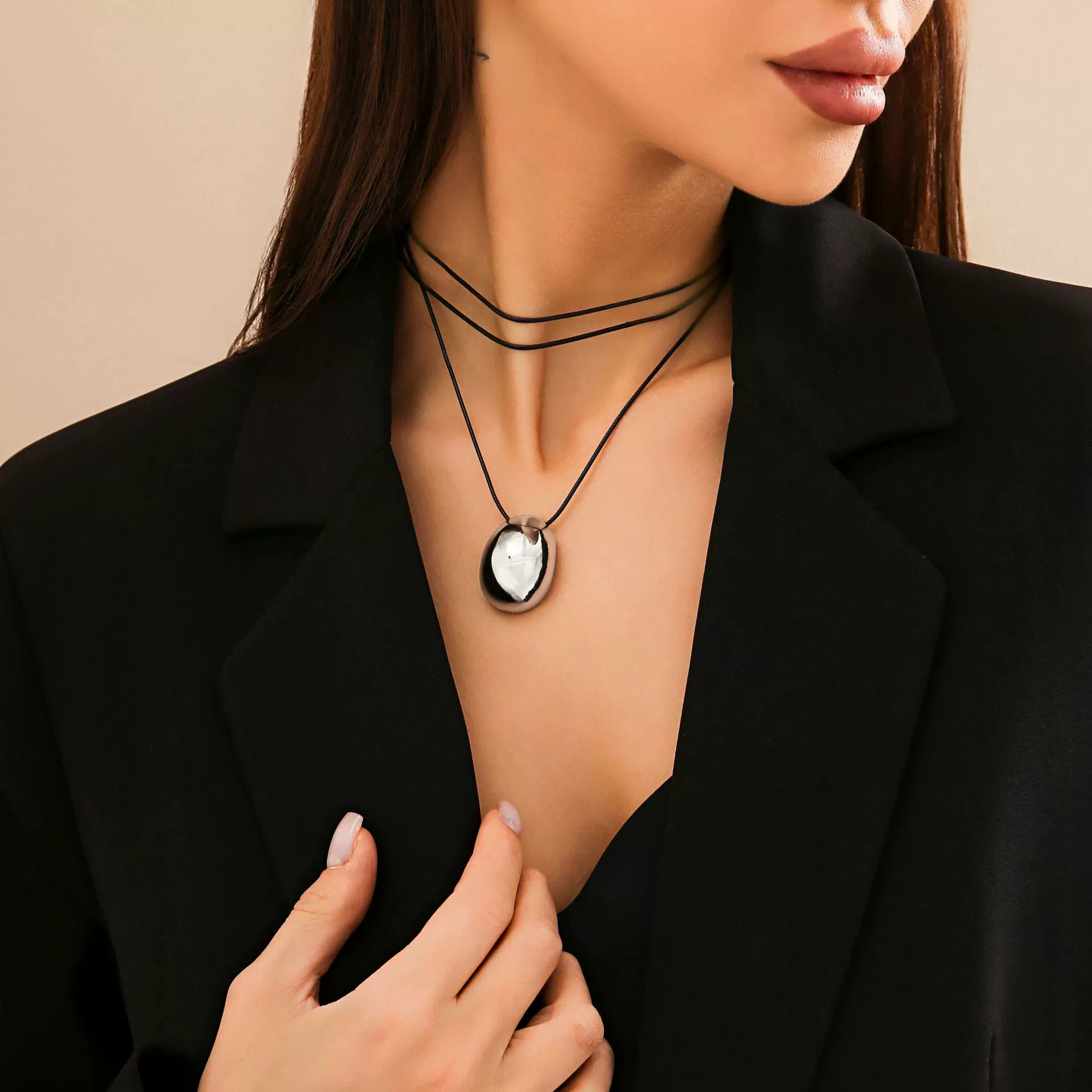 Alloy Geometric Egg Noodle Choker Women's Wax Line Necklace Jewelry - Image 2