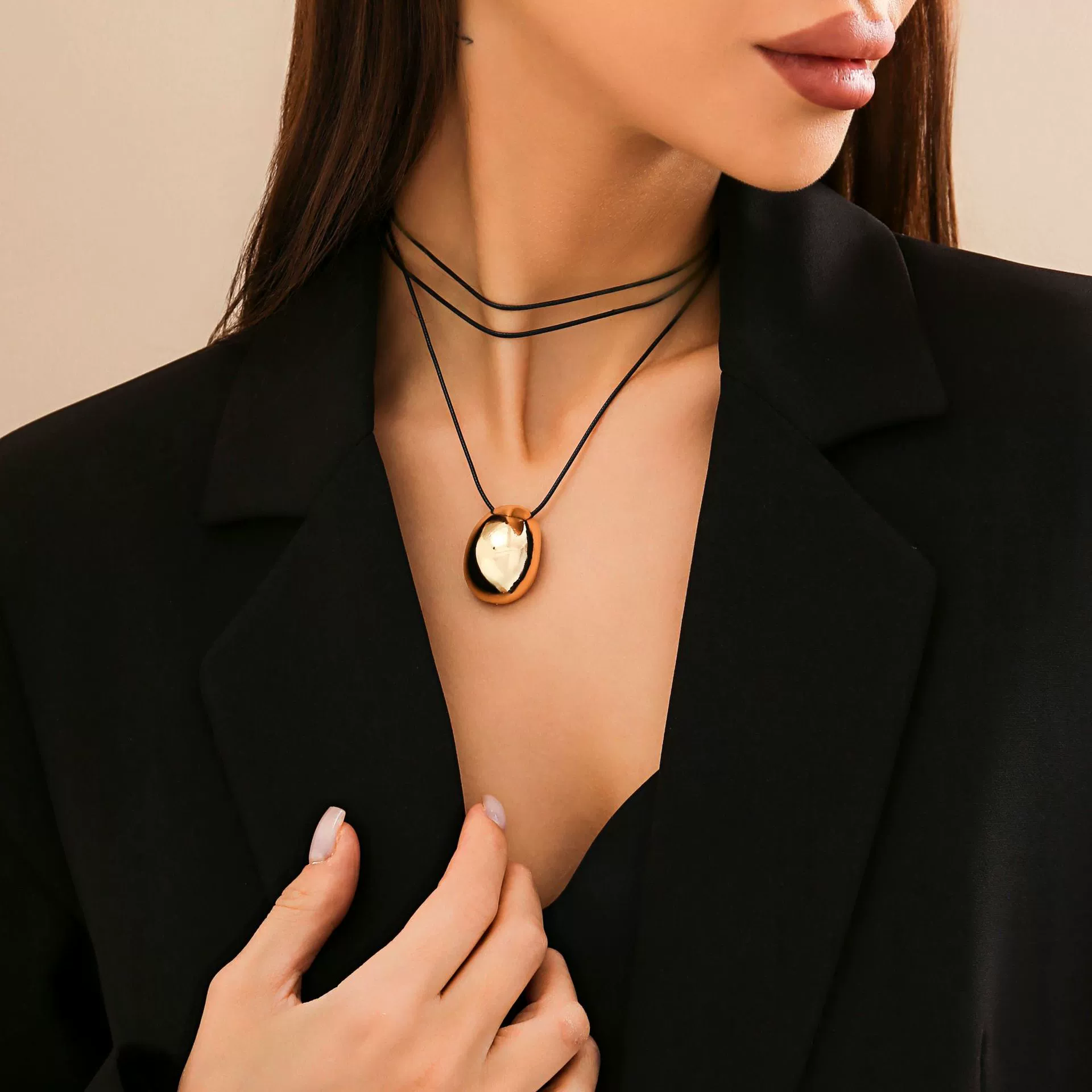 Alloy Geometric Egg Noodle Choker Women's Wax Line Necklace Jewelry - Image 6