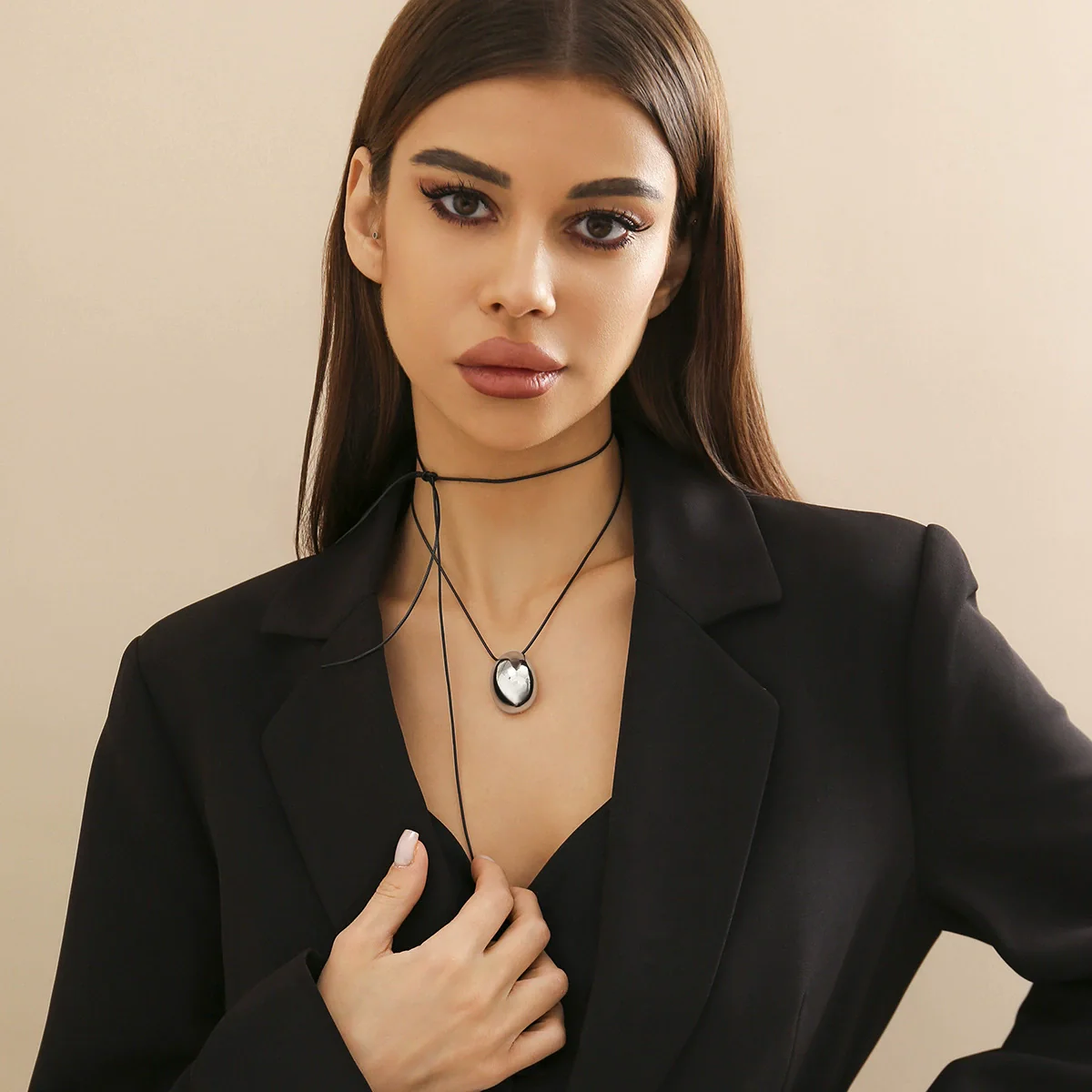 Alloy Geometric Egg Noodle Choker Women's Wax Line Necklace Jewelry - Image 7
