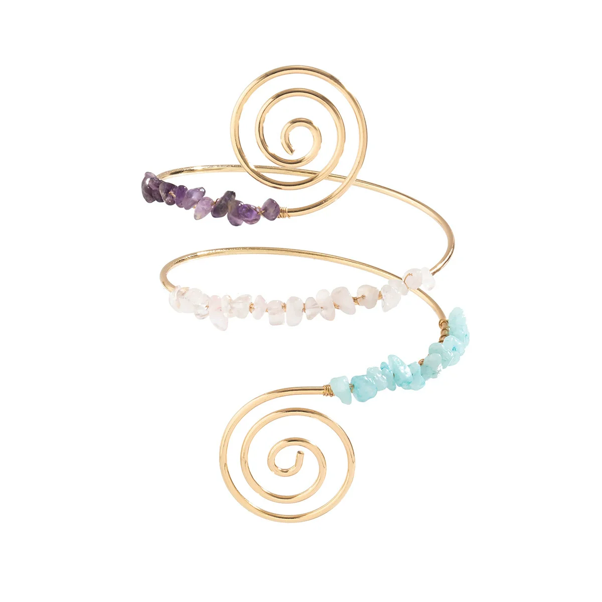 Alloy Geometric Electroplated Gravel Beaded Spiral Open Arm Bracelet Jewelry - Image 5