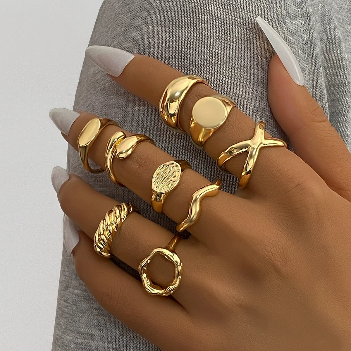 Alloy Geometric Electroplated Round Ring Set