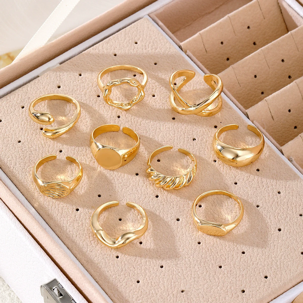 Alloy Geometric Electroplated Round Ring Set - Image 3