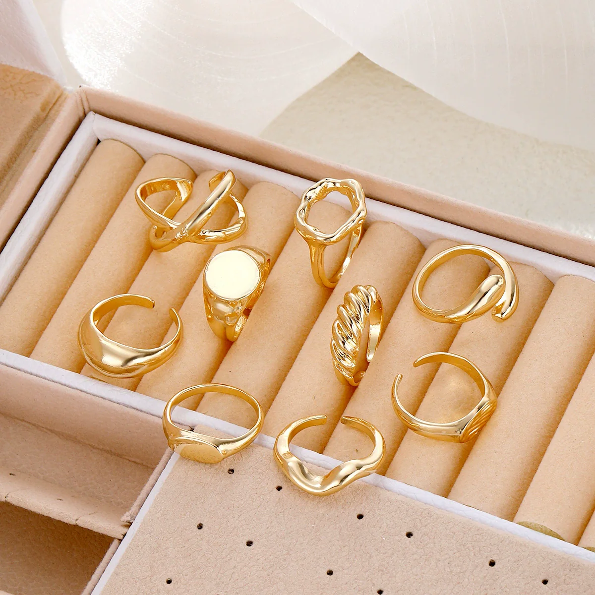 Alloy Geometric Electroplated Round Ring Set - Image 4