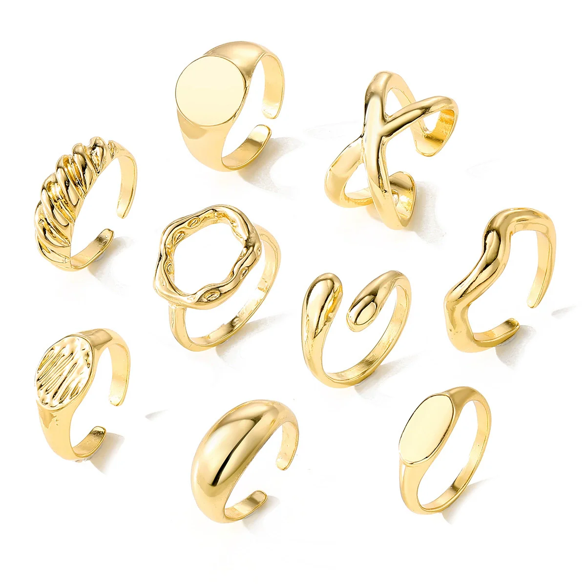 Alloy Geometric Electroplated Round Ring Set - Image 5