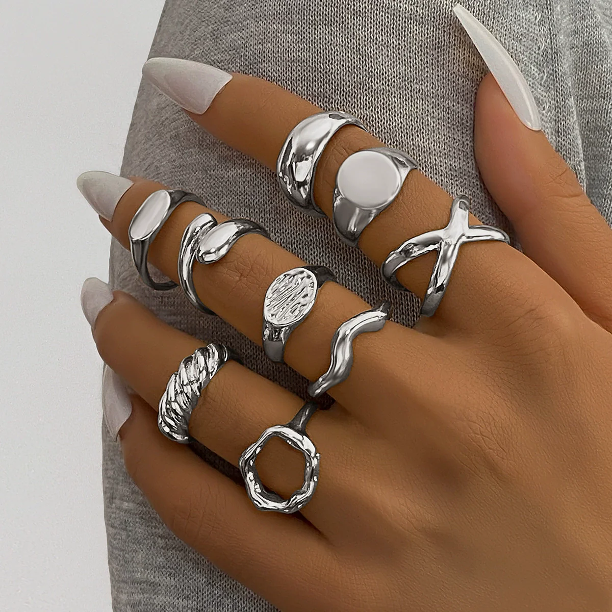 Alloy Geometric Electroplated Round Ring Set - Image 7