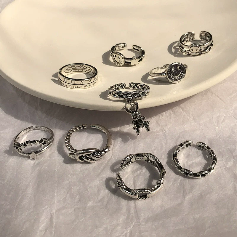 Alloy Geometric Electroplating Unisex Retro Open Multilayer Ring Hiphop Style Hand Jewelry