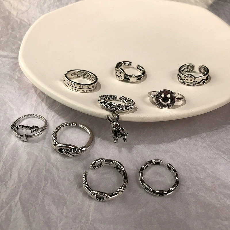 Alloy Geometric Electroplating Unisex Retro Open Multilayer Ring Hiphop Style Hand Jewelry - Image 2