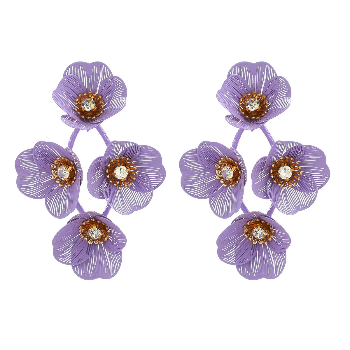Alloy Geometric Flower Tassel Electroplated Earrings For Women Niche Fashionable Elegant Light Luxury Style - Image 6