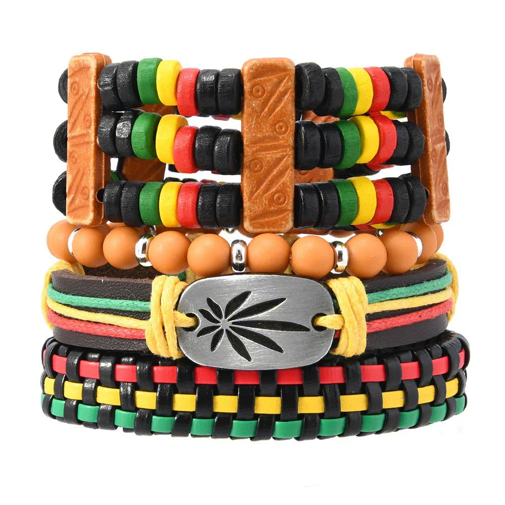 Alloy Geometric Hand Knitted Vintage Style Loop Maple Leaf Multilayer Bouncing Rope Bracelet - Image 9