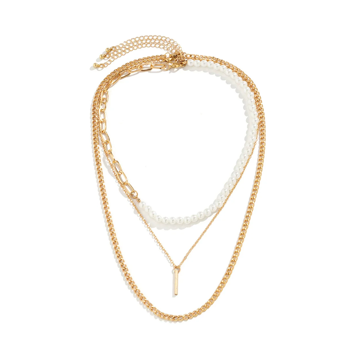 Alloy Geometric Handmade Men's Pearl Hiphop Stacked Clavicle Necklace - Image 5