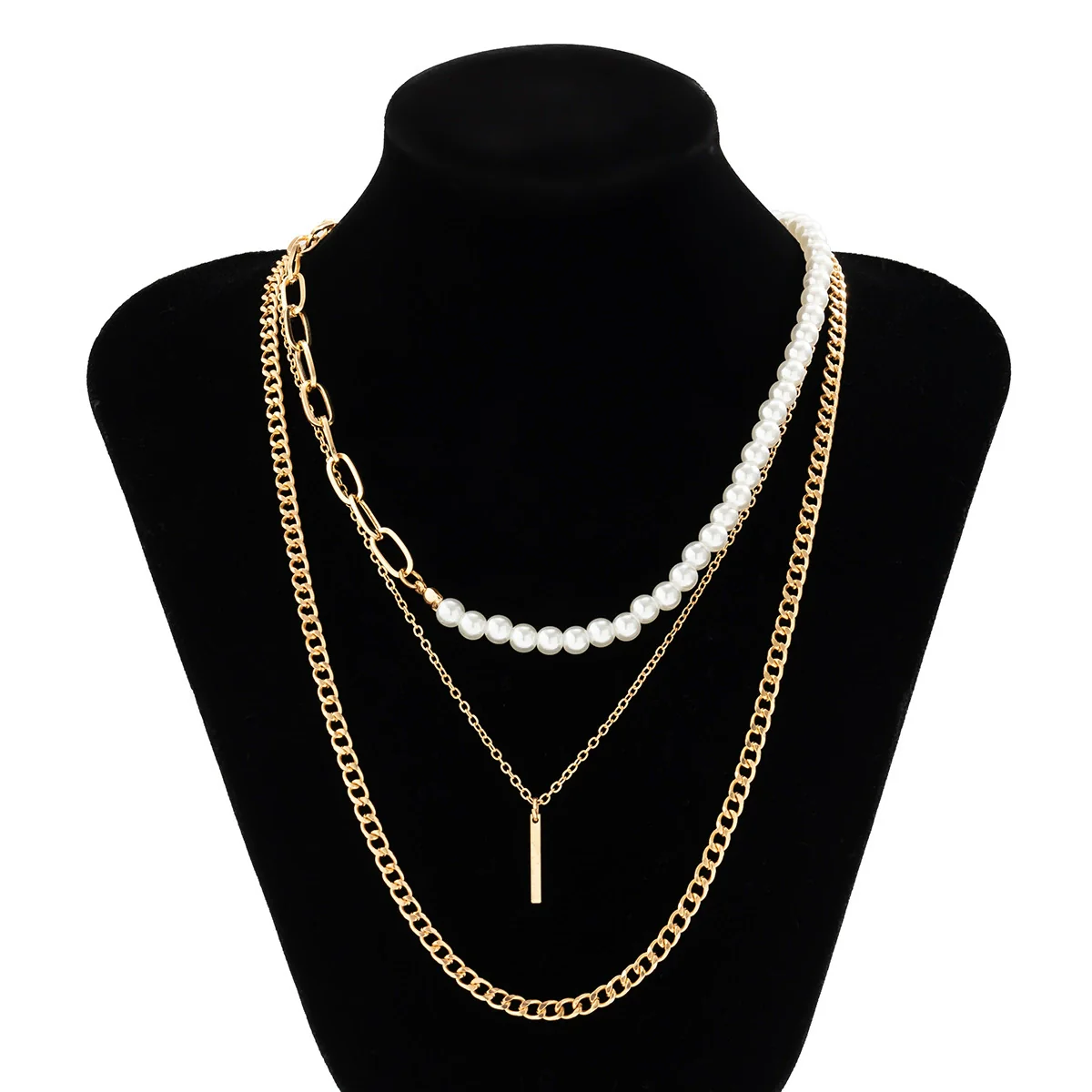 Alloy Geometric Handmade Men's Pearl Hiphop Stacked Clavicle Necklace - Image 6