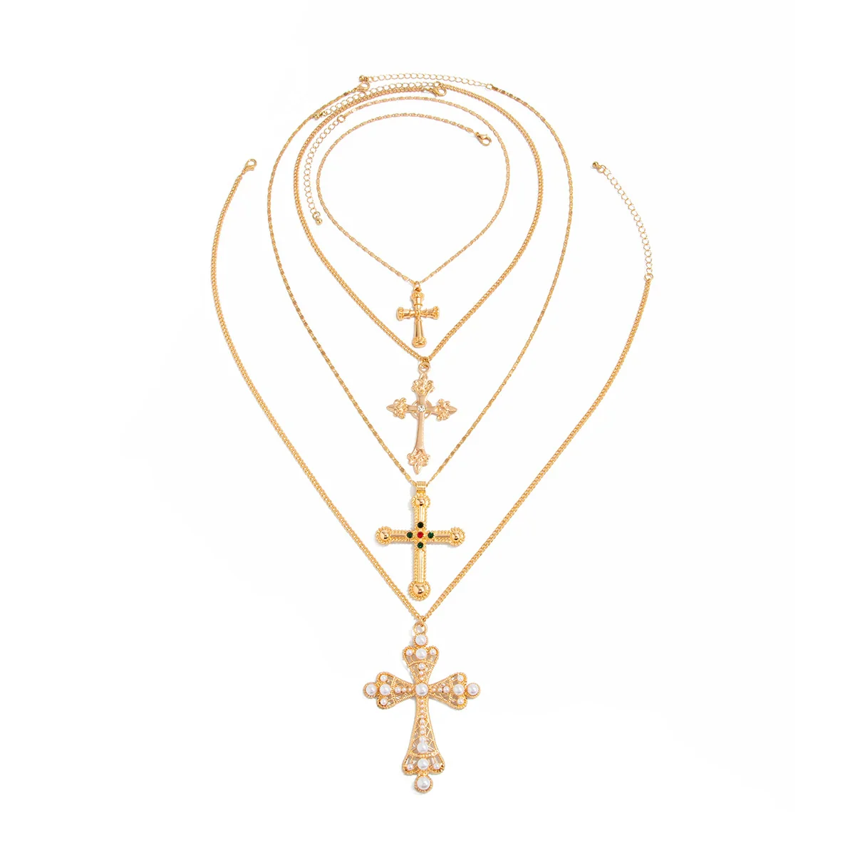 Alloy Geometric Hiphop Style Cross Pendant Necklace With Electroplating And Metallic Chain For Men And Women - Image 5