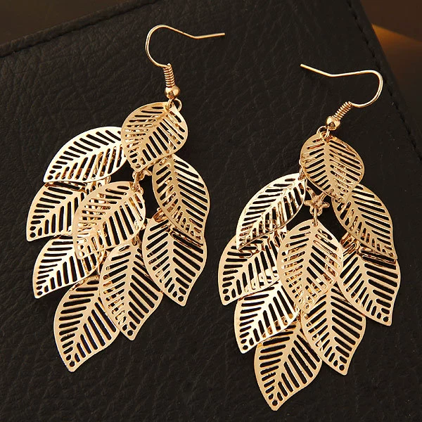 Alloy Geometric Hollow Nine Leaves Earrings Electroplated