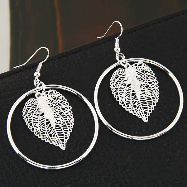 Alloy Geometric Hollow Nine Leaves Earrings Electroplated - Image 5