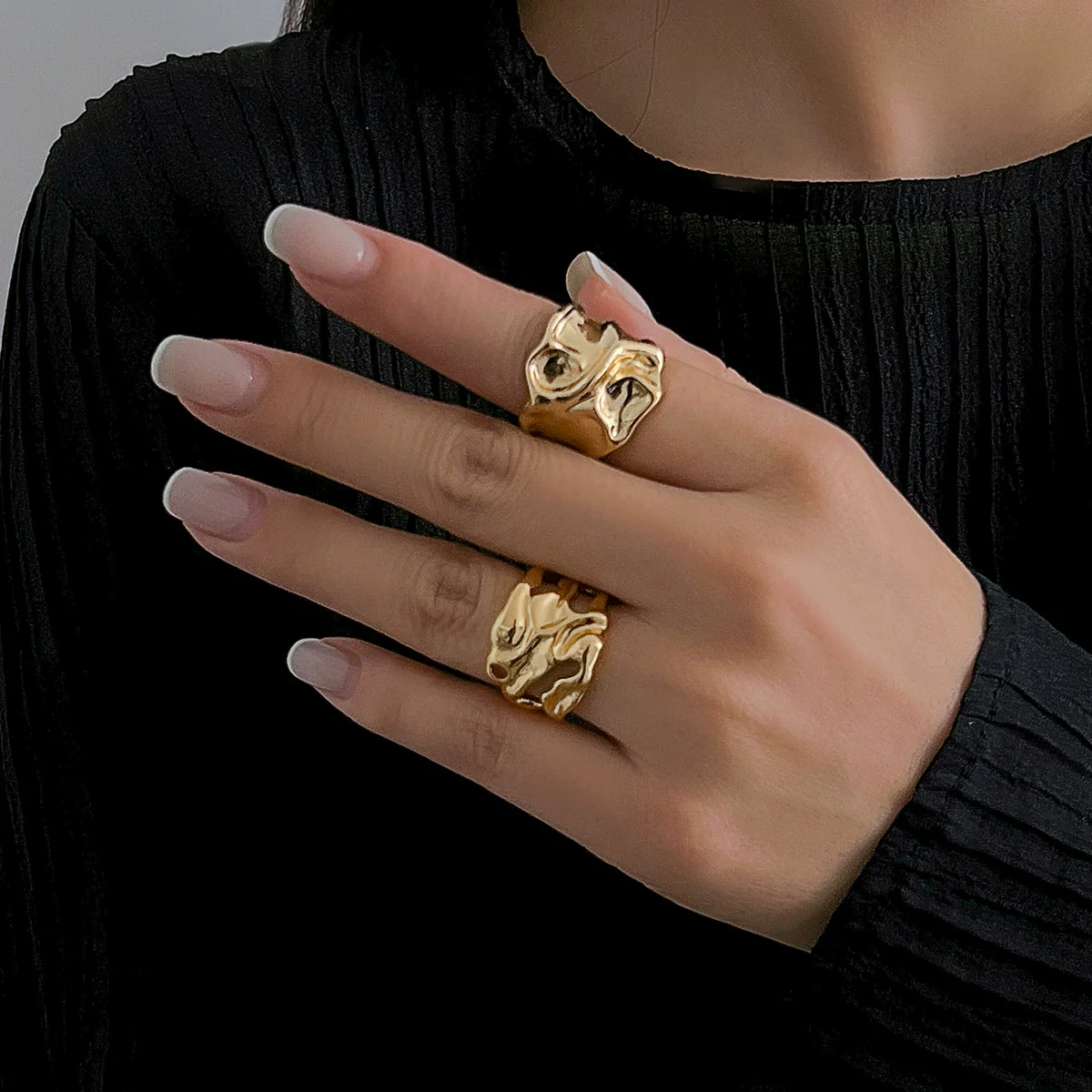 Alloy Geometric Irregular Open Lava Ring For Women With Electroplating Treatment - Image 8