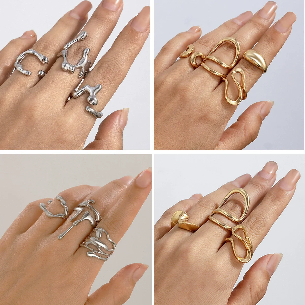 Alloy Geometric Liquid Lava Open Ring For Women With Electroplating And Stacking Style