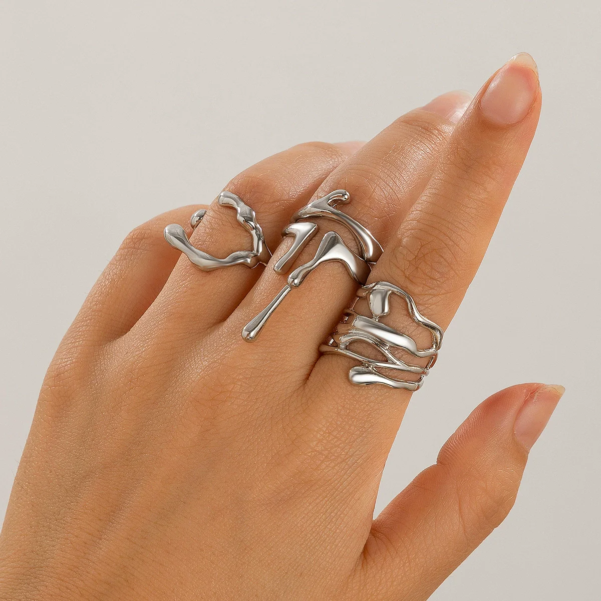 Alloy Geometric Liquid Lava Open Ring For Women With Electroplating And Stacking Style - Image 11