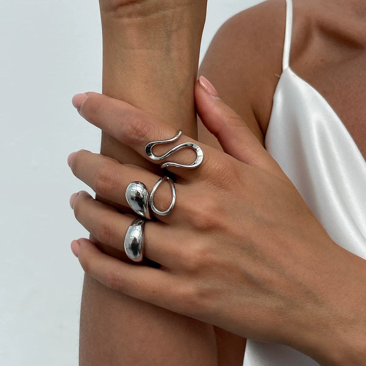 Alloy Geometric Liquid Lava Open Ring For Women With Electroplating And Stacking Style - Image 13